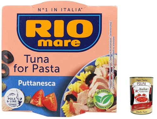 6x Rio Mare Condimento per Pasta Puttanesca con Tonno, Thunfisch in Olivenöl mit Schwarze Oliven und Kapern 160g + Italian Gourmet polpa 400g von Italian Gourmet E.R.