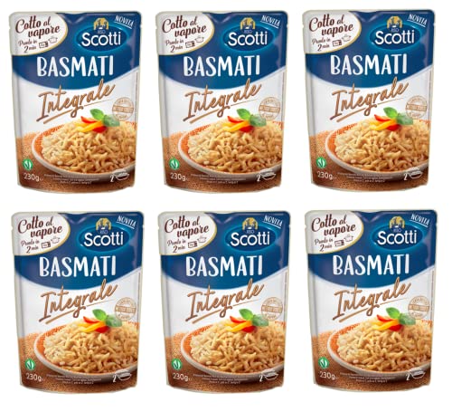 6x Riso Scotti Basmati Integrale Gedämpfter Fertigreis Vollkorn-Basmati Reis in 2 Minuten Fertig 230g Beutel von Italian Gourmet E.R.