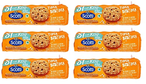 6x Riso Scotti Si con Riso Biscotto Multicereale Mehrkorn Kekse mit Schokoladenstückchen Laktosefrei, Milcheiweißfrei 250g Packung mit ca. 20 Keksen von Italian Gourmet E.R.