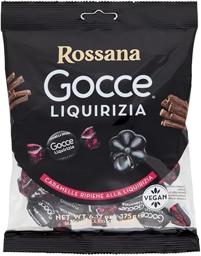 6x Rossana Fida LIQUORICE Drops, mit Lakritz gefüllte Bonbons, einzeln verpackt, glutenfrei, VEGAN, 175 g+ Italian gourmet polpa 400g von Italian Gourmet E.R.