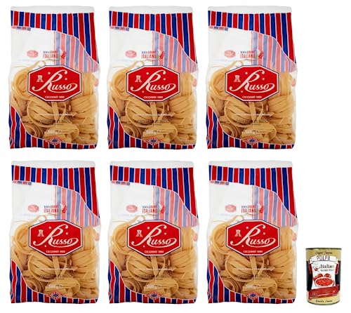 6x Russo Tagliatelle Nido N°111 Hartweizengrieß Pasta,100% Italienischer Weizen,500g-Packung + Italian Gourmet Polpa di Pomodoro 400g Dose von Italian Gourmet E.R.