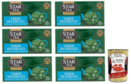 6x STAR Tea Verde Deteinato,Grüner Tee ohne Tein,Packung mit 25 Filtern + Italian Gourmet Polpa di Pomodoro 400g Dose von Italian Gourmet E.R.