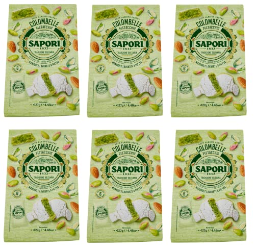 6x Sapori Colombelle Pistacchio Weiche Pistazien-Mandel-Paste Mandelpaste Süßware Produkt 127g Beutel 6 Praktischen Einzelportionen von Italian Gourmet E.R.