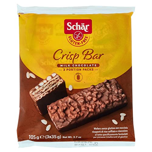 6x Schar Crisp Bar Wafers Knusprige Riegelwaffeln mit Haselnüssen, überzogen mit Puffreis und Milchschokolade, glutenfrei, 3 Snacks von 35 g + Italian Gourmet Polpa 400g von Italian Gourmet E.R.