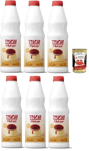 6x Toschi Topping Squeeze Caramello, Karamell Topping Sauce für Kaffee, Cocktails, Eisbecher, Porridge, Pfannkuchen und Gebäck 1kgr + Italian Gourmet polpa 400g von Italian Gourmet E.R.