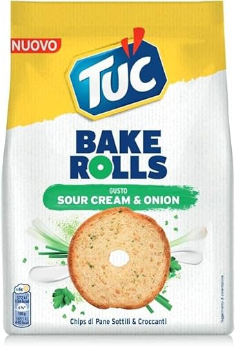 6x Tuc Bake Rolls, dünne und knusprige Brotchips mit Sauerrahm- und Zwiebelgeschmack 150 g von Italian Gourmet E.R.