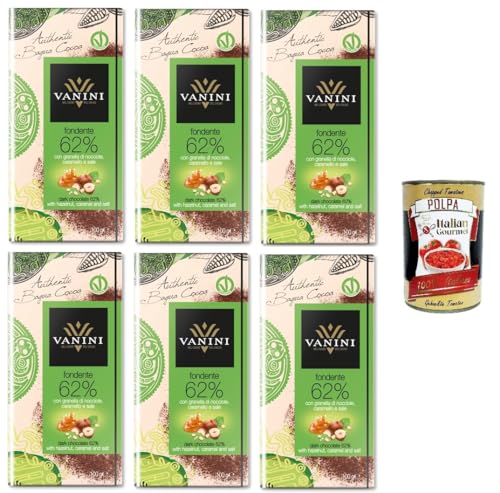 6x Vanini Nuova Bagua Dark Chocolate 62% mit gehackten Haselnüssen, Karamell und Salz 100gr+ Italian gourmet polpa 400g von Italian Gourmet E.R.