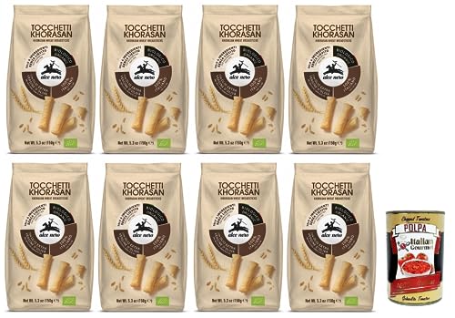 8x Alce Nero Tocchetti Breadsticks,Bio-Backprodukt mit Bio-Khorasan-Weizen und extra natives Olivenöl,Packung mit 150g + Italian Gourmet Polpa di Pomodoro 400g Dose von Italian Gourmet E.R.