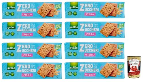 8x Gullón Fibra Biscotti Zero Zuccheri,Ballaststoffreiche Kekse mit Süßungsmitteln Zuckerfreie,Packung mit 170g + Italian Gourmet Polpa di Pomodoro 400g Dose von Italian Gourmet E.R.