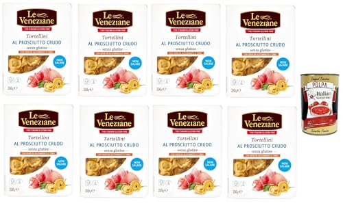 8x Le veneziane tortellini prosciutto crudo senza glutine, roher Schinken tortellini gluten free, Pasta nudeln glutenfrei 250g + Italian Gourmet polpa 400g von Italian Gourmet E.R.