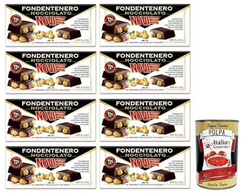 8x Novi Fondentenero Nocciolato,Extrem Bittere Dunkle Schokolade mit Ganzen Haselnüssen,72% Kakao,130g + Italian Gourmet Polpa di Pomodoro 400g Dose von Italian Gourmet E.R.