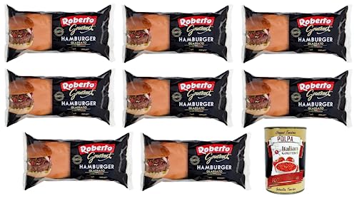 8x Roberto Gourmet Hamburger Glassato Brot mit Glasur,Packung mit 300g, Jede Packung enthält 4 Hamburger Buns + Italian Gourmet Polpa di Pomodoro 400g Dose von Italian Gourmet E.R.