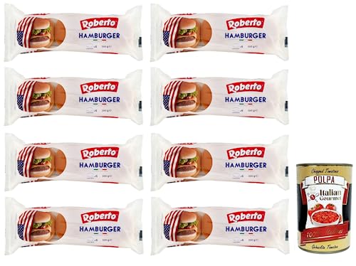 8x Roberto Hamburger Brot,Packung mit 300g, Jede Packung enthält 6 Hamburger Buns + Italian Gourmet Polpa di Pomodoro 400g Dose von Italian Gourmet E.R.