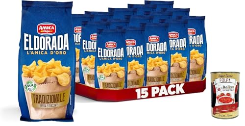 AMICA Chips | Eldorada Patatine Ricetta Tradizionale, Chips, traditionelles Rezept, langsames Garen, dicker und knuspriger Schnitt, glutenfrei, 15 x 130 g + Italian Gourmet polpa 400g von Italian Gourmet E.R.