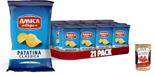 AMICA Chips | La Patatina Classica Originale, Der originale klassische Chip, glutenfreie Snacks, mit Sonnenblumenöl, 21 x 50 g + Italian Gourmet polpa 400g von Italian Gourmet E.R.