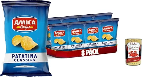 AMICA Chips | La Patatina Classica Originale, Der originale klassische Chip, glutenfreie Snacks, mit Sonnenblumenöl, 8 x 300 g + Italian Gourmet polpa 400g von Italian Gourmet E.R.