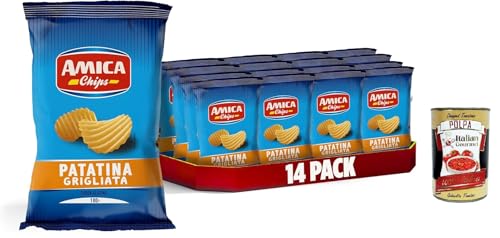 AMICA Chips | La Patatina Grigliata, Snack Senza Glutine, Gegrillter Chip, glutenfreie Snacks, mit Sonnenblumenöl, 14 x 100 g + Italian Gourmet polpa 400g von Italian Gourmet E.R.