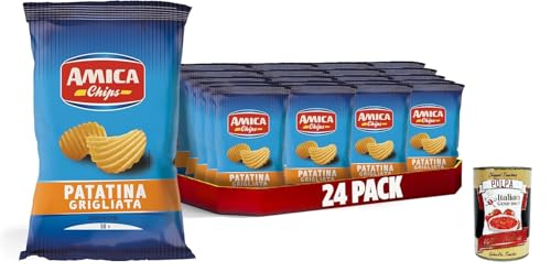 AMICA Chips | La Patatina Grigliata, Snack Senza Glutine, Gegrillter Chip, glutenfreie Snacks, mit Sonnenblumenöl, 24 x 50 g + Italian Gourmet polpa 400g von Italian Gourmet E.R.