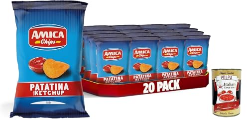 AMICA Chips | La Patatina Gusto Ketchup, Ketchup schmecken Chip, Gluten -freie Snacks mit Sonnenblumenöl, natürliches Aroma, 20 x 100 g + Italian Gourmet polpa 400g von Italian Gourmet E.R.