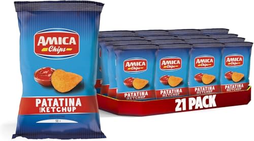 AMICA Chips | La Patatina Gusto Ketchup, Ketchup schmecken Chip, Gluten -freie Snacks mit Sonnenblumenöl, natürliches Aroma, 21 x 50 g + Italian Gourmet polpa 400g von Italian Gourmet E.R.