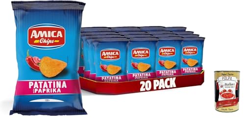 AMICA Chips | La Patatina Gusto Paprika, Chips mit Paprika geschmack, glutenfreier Snack, mit Sonnenblumenöl, natürliches Aroma, 20 x 100 g + Italian Gourmet polpa 400g von Italian Gourmet E.R.