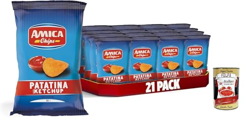 AMICA Chips | La Patatina Gusto Paprika, Chips mit Paprika geschmack, glutenfreier Snack, mit Sonnenblumenöl, natürliches Aroma, 21 x 50 g + Italian Gourmet polpa 400g von Italian Gourmet E.R.