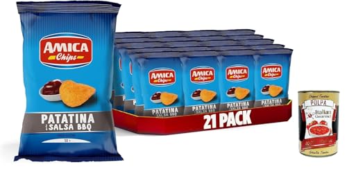 AMICA Chips | La Patatina Gusto Salsa BBQ, BBQ -Sauce -Geschmack Kartoffel chips, glutenfreie Snacks, mit Sonnenblumenöl, natürliches Aroma, 21 x 50 g + Italian Gourmet polpa 400g von Italian Gourmet E.R.