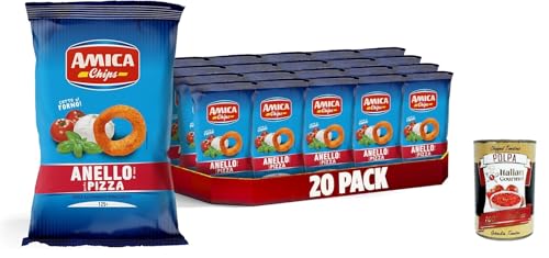 AMICA Chips | Patatine Anello al Gusto Pizza, Pizza -Mais -Ring chips, gebackene Mais -Snacks, mit Sonnenblumenkernöl, 20 x 125 g + Italian Gourmet polpa 400g von Italian Gourmet E.R.