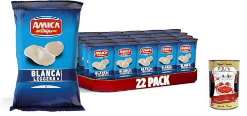 AMICA Chips | Patatine Blanca Pellet, Leicht und knusprig, Snack mit Kartoffelstärke, ohne Mononatriumglutamat, mit Sonnenblumenöl, 22 x 80 gr + Italian Gourmet polpa 400g von Italian Gourmet E.R.