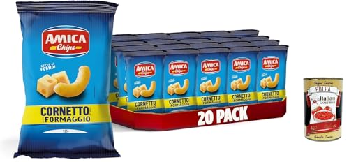 AMICA Chips | Patatine Cornetto al Gusto Formaggio, Cornetto -Käse -Croissant -Chips, gebackene Mais -Snacks, monosodisches Glutamat ohne Sonnenblumenöl, 20 x 125 g + Italian Gourmet polpa 400g von Italian Gourmet E.R.