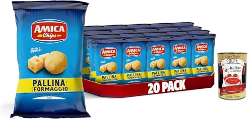 AMICA Chips | Patatine Pallina al Gusto Formaggio, Pallina -Käse -Bälle -Chips, gebackene Mais -Snacks, monosodisches Glutamat ohne Sonnenblumenöl, 20 x 125 g + Italian Gourmet polpa 400g von Italian Gourmet E.R.