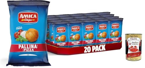 AMICA Chips | Patatine Palline al Gusto Pizza, Pizza -Mais -Bälle chips, gebackene Mais -Snacks, mit Sonnenblumenkernöl, 20 x 125 g + Italian Gourmet polpa 400g von Italian Gourmet E.R.