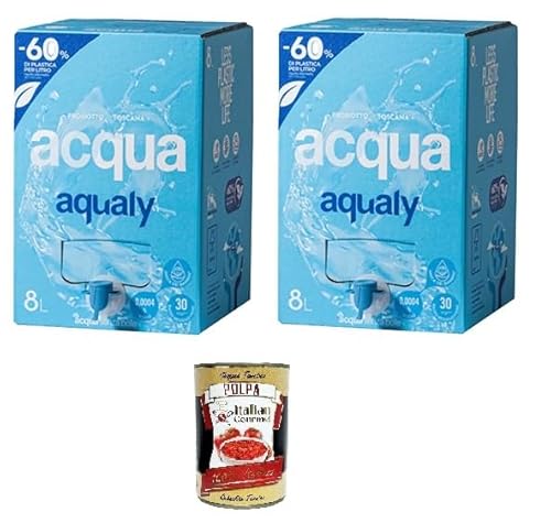 AQUALY Acqua Naturale in BOx da 8lt con erogatore Natürliches Wasser in 2x 8-Liter-Box mit Spender + Italian Gourmet polpa 400g von Italian Gourmet E.R.