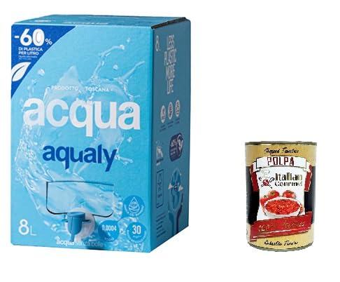 AQUALY Acqua Naturale in BOx da 8lt con erogatore Natürliches Wasser in 8-Liter-Box mit Spender + Italian Gourmet polpa 400g von Italian Gourmet E.R.