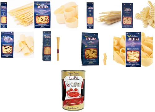 Afeltra Pasta di Gragnano I.G.P Testpaket Linguine,Spaghetti,Spaghettoni,Calamaro,Fusillone,Rigatone,Conchiglione,Pacchero I.G.P. Grießnudeln 8x 500gr + Italian Gourmet polpa 400g von Italian Gourmet E.R.