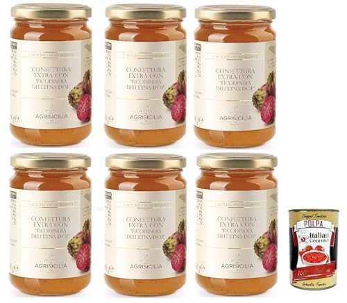 Agrisicilia Extra Marmelade mit "Feigen von Indien der Etna D.O.P." Mit hochwertiger Obst- und Handwerksverarbeitung ideales Glas zum Frühstück und Snack, 6x 360 g + Italian Gourmet polpa 400g von Italian Gourmet E.R.