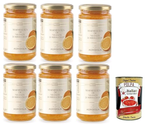 Agrisicilia Marmellata di Arancia,Orange Marmelade von Ribera D.O.P, hochwertige Zitrusfrüchte und ausgezeichnete Handwerkskunst zum Frühstück und Snack, 6x 360g + Italian Gourmet polpa 400g von Italian Gourmet E.R.