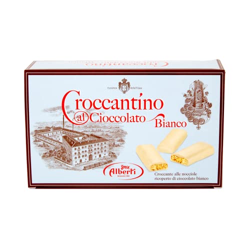 Alberti Strega Croccantino al Cioccolato Bianco Croccante alle nocciole ricoperto di cioccolato bianco Knusprig mit Haselnüssen mit weißer Schokolade überzogen 300g Glutenfrei von Italian Gourmet E.R.