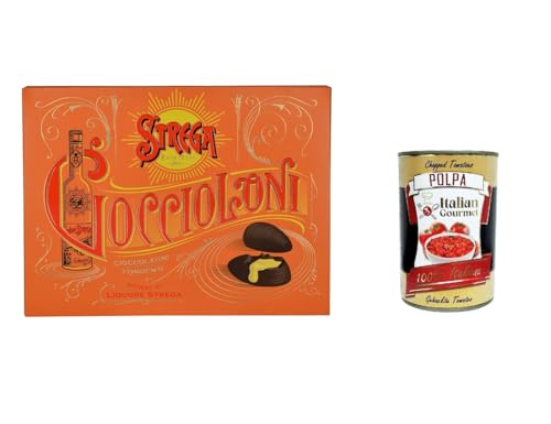 Alberti Strega Goccioloni allo Strega Packung mit 15 Stück – 195 g Dunkle Schokolade gefüllt mit Strega-Likör + Italian gourmet polpa 400g von Italian Gourmet E.R.