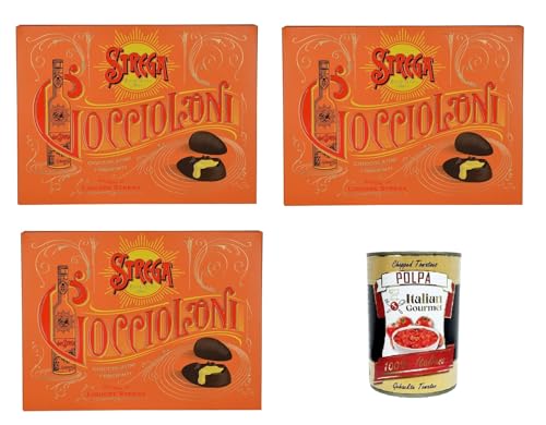 Alberti Strega Goccioloni allo Strega Packung mit 15 Stück – 3 x 195 g Dunkle Schokolade gefüllt mit Strega-Likör + Italian gourmet polpa 400g von Italian Gourmet E.R.