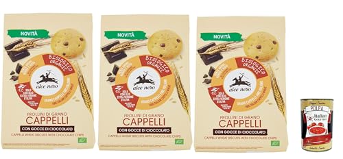 Alce Nero Frollini di grano Cappelli con gocce di cioccolato Weizenkekse mit dunkle Schokoladentropfen Kekse 3x 250g + Italian Gourmet polpa 400g von Italian Gourmet E.R.