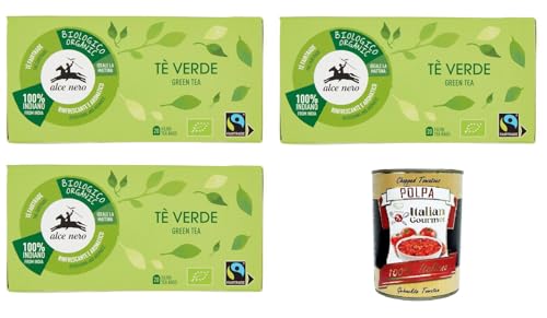 Alce Nero- Tè Verde Rinfrescante e aromatico Grüner Tee Erfrischend und aromatisch 3x 35gr (Packung mit 20 Filtern)+ Italian Gourmet polpa 400g von Italian Gourmet E.R.