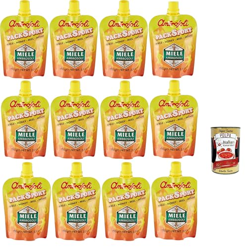 Ambrosoli Packsport Miele Millefiori, sport honey honig, IDEAL FÜR Sportler, Frühstück, sehr streichfähig. 12x 100g + Italian Gourmet polpa 400g von Italian Gourmet E.R.