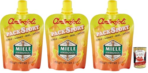 Ambrosoli Packsport Miele Millefiori, sport honey honig, IDEAL FÜR Sportler, Frühstück, sehr streichfähig. 3x 100g + Italian Gourmet polpa 400g von Italian Gourmet E.R.