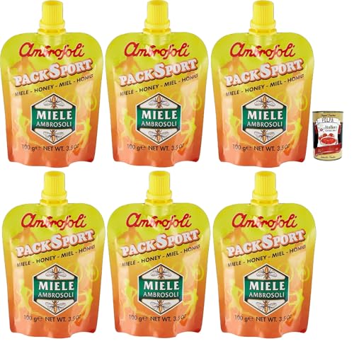 Ambrosoli Packsport Miele Millefiori, sport honey honig, IDEAL FÜR Sportler, Frühstück, sehr streichfähig. 6x 100g + Italian Gourmet polpa 400g von Italian Gourmet E.R.