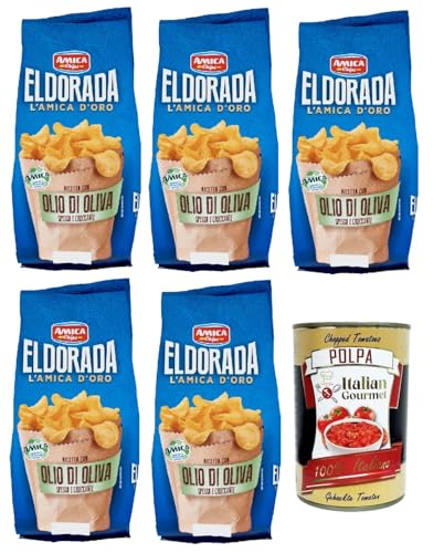 Amica Chips Eldorada Chips mit Olivenöl Kartoffelchips gesalzen 5x 130g Kartoffel + Italian Gourmet polpa 400g von Italian Gourmet E.R.