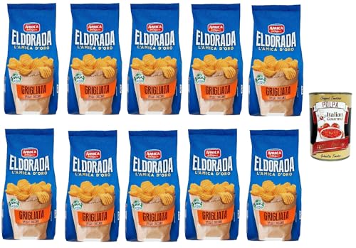 Amica Chips Eldorada Grigliata Salzige Kartoffelchips mit gewelltem Schnitt 10x 130g glutenfreie knusprige Kartoffel chips + Italian Gourmet polpa 400g von Italian Gourmet E.R.