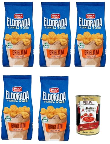 Amica Chips Eldorada Grigliata Salzige Kartoffelchips mit gewelltem Schnitt 5x 130g glutenfreie knusprige Kartoffel chips + Italian Gourmet polpa 400g von Italian Gourmet E.R.