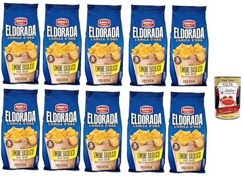 Amica Chips Eldorada Salzige Kartoffelchips mit Zitrone und Basilikum 10x 130g glutenfreie knusprige Kartoffel chips + Italian Gourmet poplpa 400g von Italian Gourmet E.R.