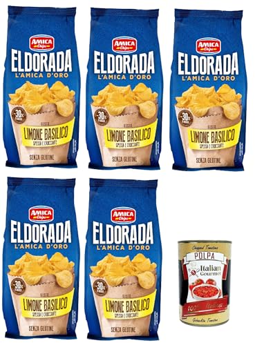 Amica Chips Eldorada Salzige Kartoffelchips mit Zitrone und Basilikum 5x 130g glutenfreie knusprige Kartoffel chips + Italian Gourmet poplpa 400g von Italian Gourmet E.R.